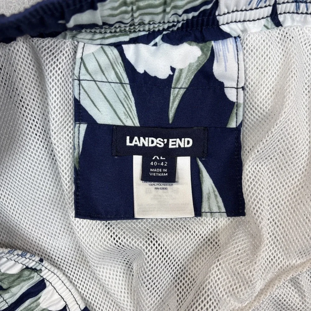 Lands End‎ Men XL 40-42 Swim Trunk Board Shorts Lined Blue Floral Beach Vacation